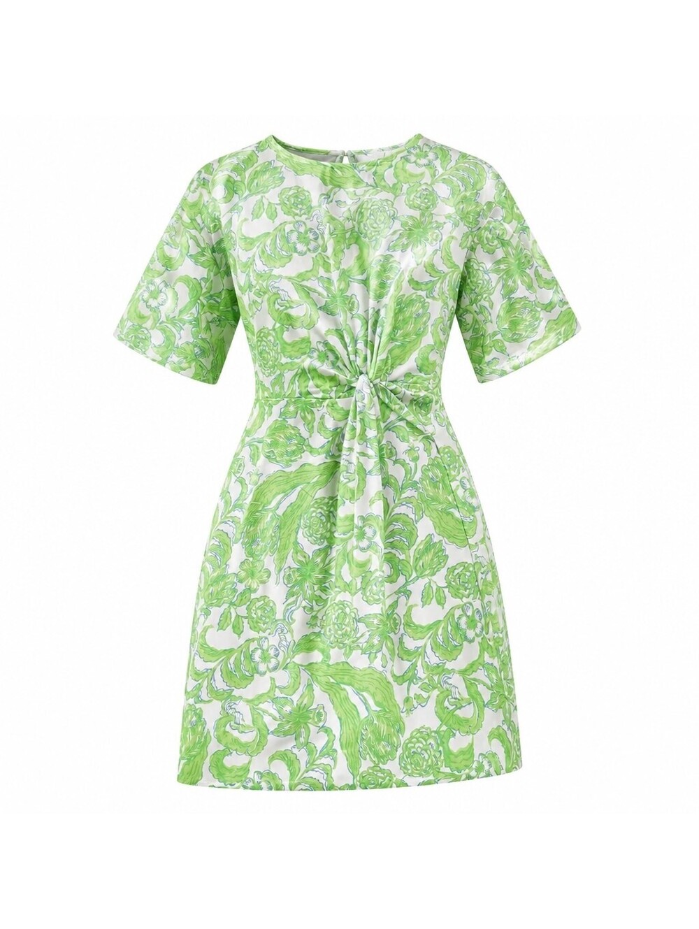 Lilly Pulitzer Green and White Floral Dress with Front Knot Detail Size S